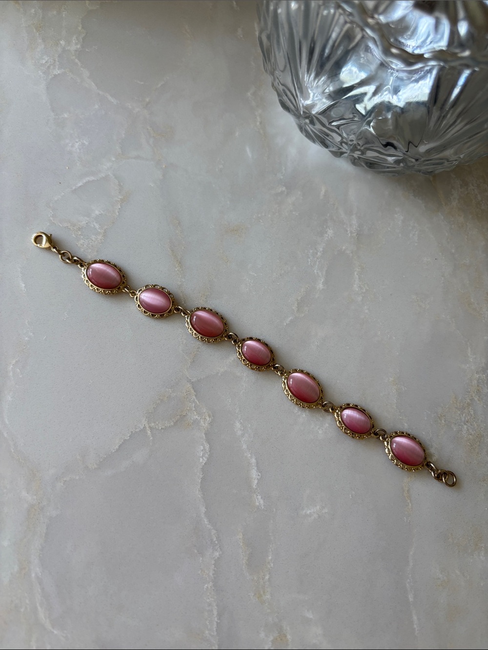 Gold-Tone Pink Cabochon Link Bracelet - Women's Jewelry